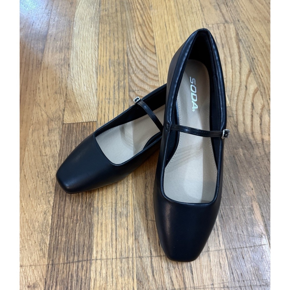Soda Women's Black Mary Jane Flats Square Toe Buckle Strap US 10 M Brand New
